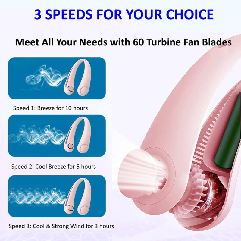 Portable bladeless neck fan for low-noise